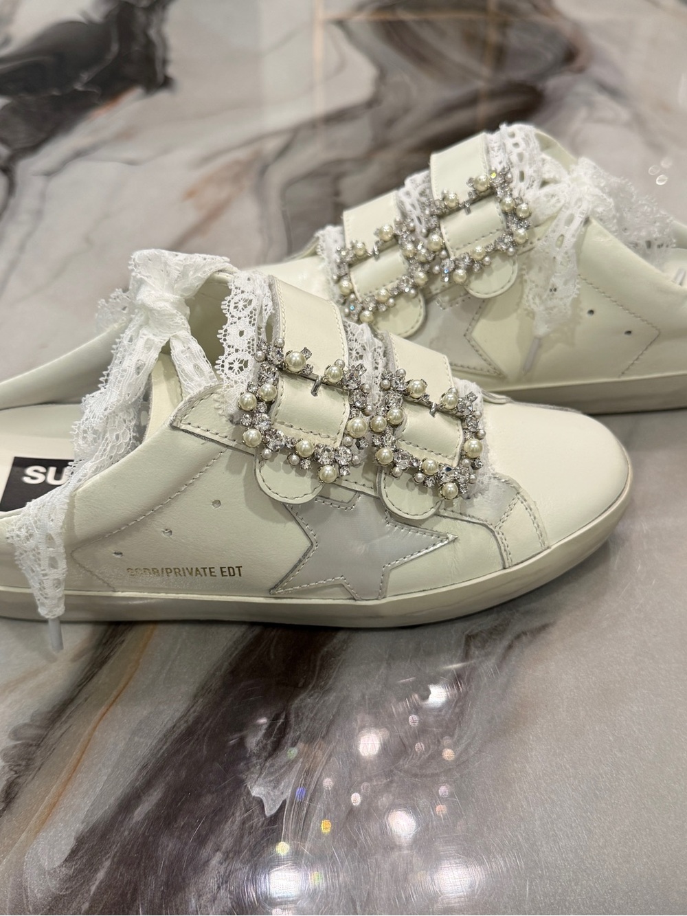 GOLDEN GOOSE Old School Sabot PEARL EMBELLISHED BUCKLE Sneakers 37/7 - Picture 8 of 16